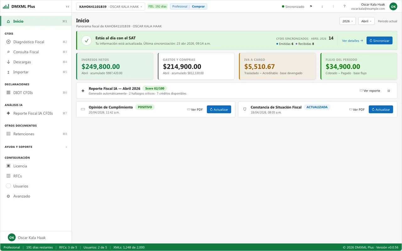 Panorama Fiscal en la pantalla de Inicio